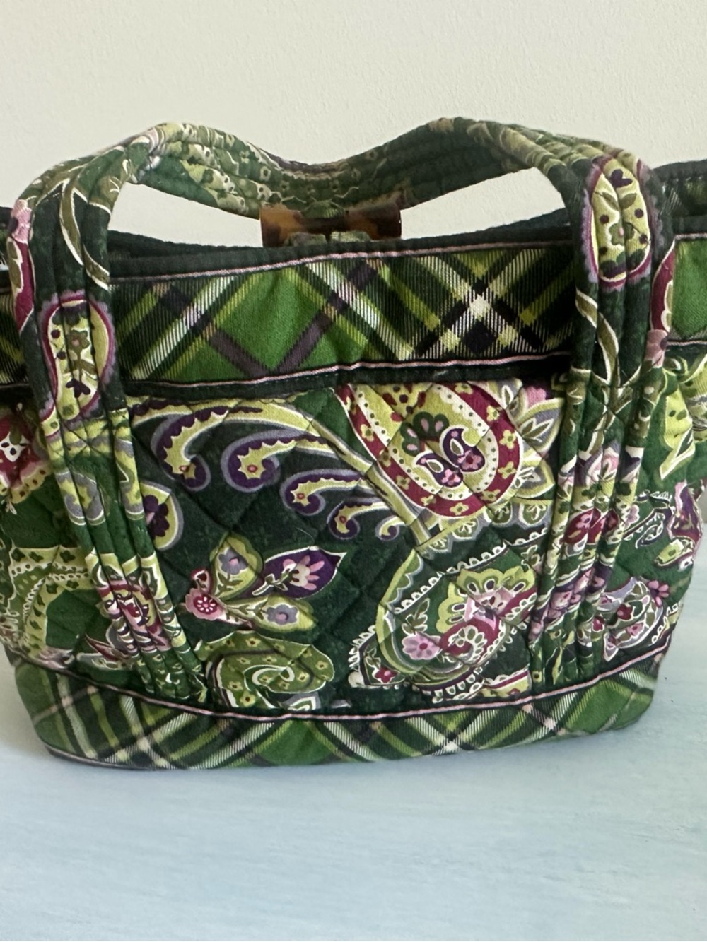 Vera Bradley Quilted Green Paisley Tote with Purple Accents - Picture 2 of 3